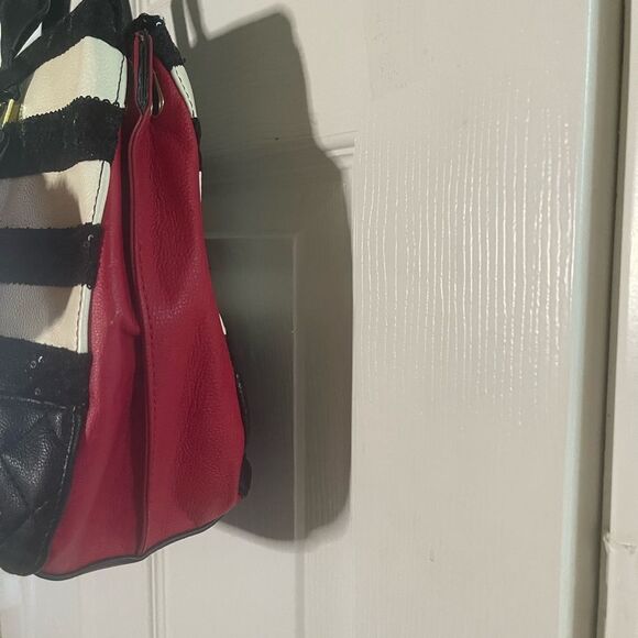 Betsey Johnson Synthetic Black sequins and White Striped satchel red accents - Picture 3 of 13